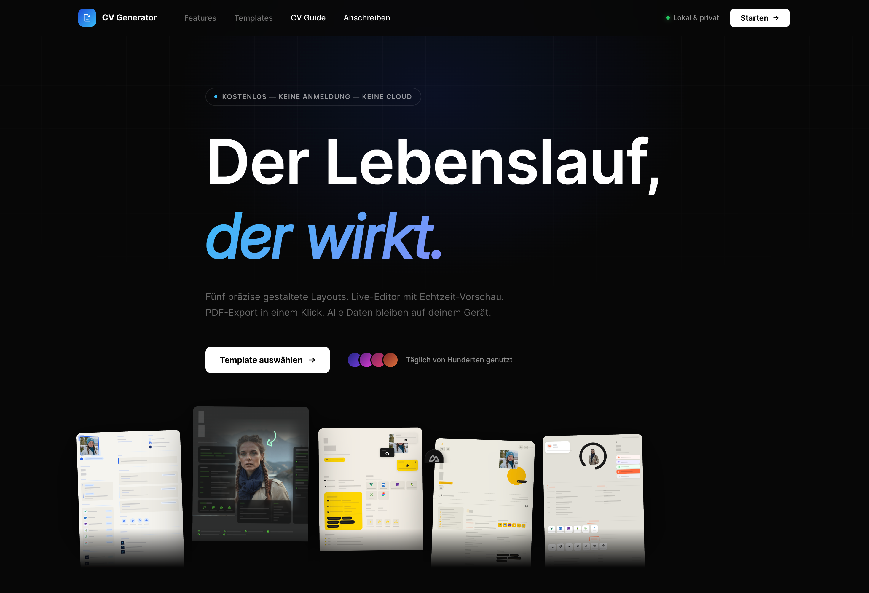 CV Generator main editor view